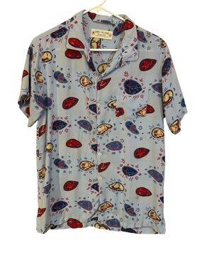 Rowdy Gentleman Men Blue Western Hat Print Short Sleeve Button Shirt Medium